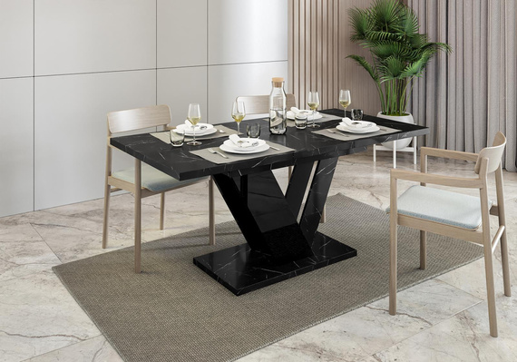  Esszimmertisch ausziehbar 120-160 cm Marmor optik BOND Schwarz