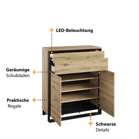 Kommode LIMA  zwei Schubladen Eiche artisan 