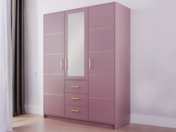 Kleiderschrank ALEX II  Pflaume + Gold