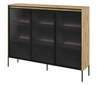 Moderne Standvitrine mit gehärtetem Glas und LED FLORE EICHE ARTISAN