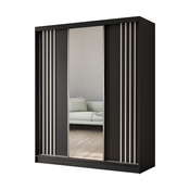 Kleiderschrank mit Spiegel und Lamellen MALTA Schwarz + Weiß