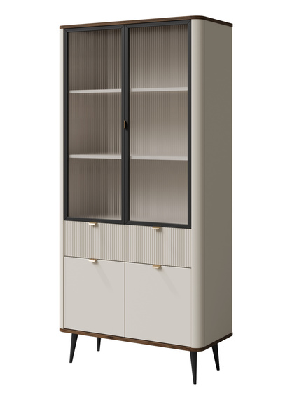 Elegante Vitrine mit Lamellen LILIA Kaschmir + Nussbaum