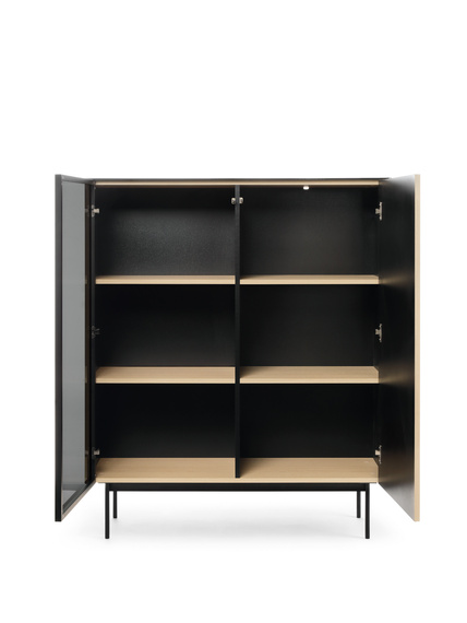 Moderne LED Vitrine Eiche geriffelt Glas OMBIS