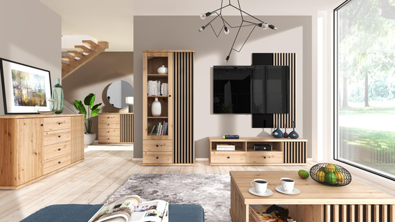 Standvitrine BORDO mit 2 Türig und 2 Schubladen Eiche Artisan