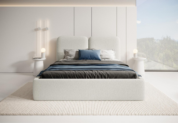 Design Polsterbett Bouclé mit Kopfstütze 120x200 Creme BUBBLE III 