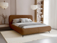 Design Polsterbett mit hohen Füßen Retro Stil Doppelbett in Stoff 200x200 ziegelrot