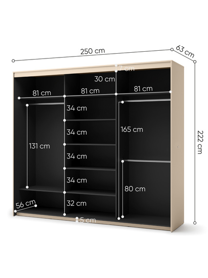 Schwebetürenschrank mit Spiegel FLORE Beige