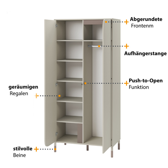 Kleiderschrank JUNA Kaschmir/Trüffel