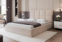 Polterbett in Samt Bezug Beige 180x200