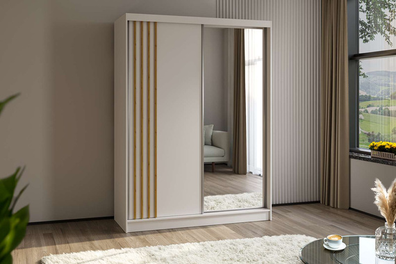 Schwebetürenschrank mit Lamelle MALTA Weiß + Artisan