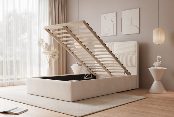 Grau Polsterbett mit Stauraum Holzrahmen 120x200 SAONA