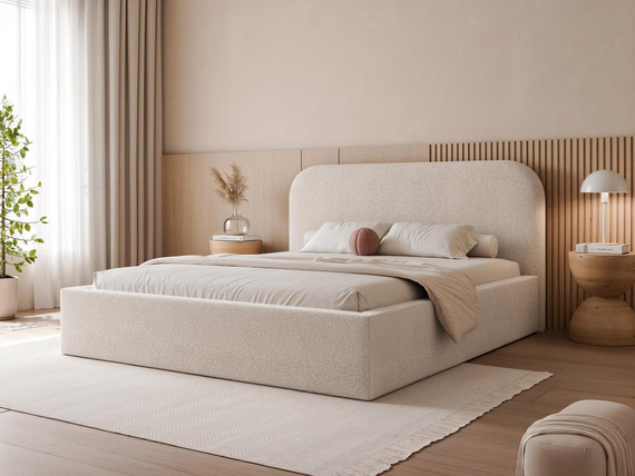 Hellbeige Bouclé Stoff Polsterbett 200x200 BAVARO