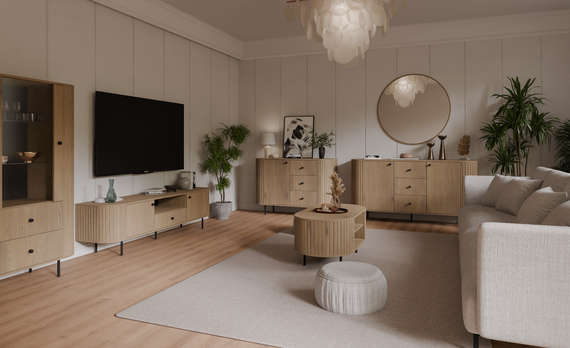 Kommode mit Lamellen japandi Eiche cremona OVI