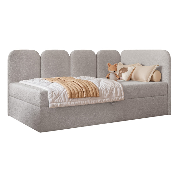 Jugendbett DREAMY Boucle Grau Polsterbett mit Bettkasten