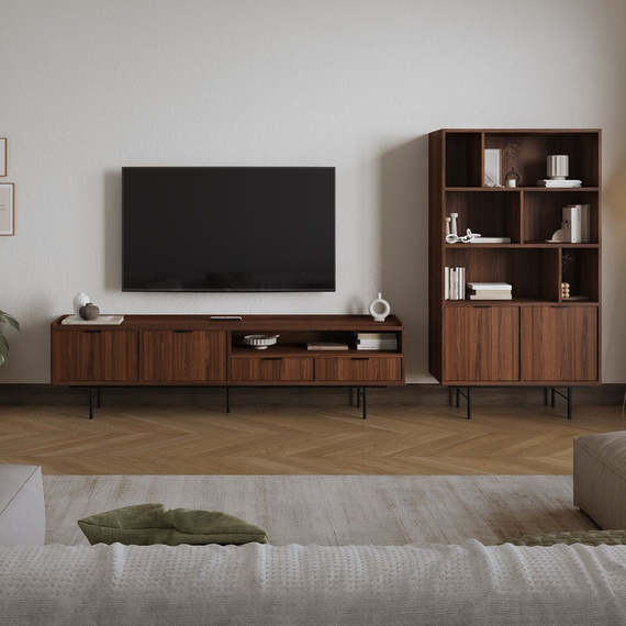 Japandi Bücherregal Schwarz Metallfüße braun COLGO