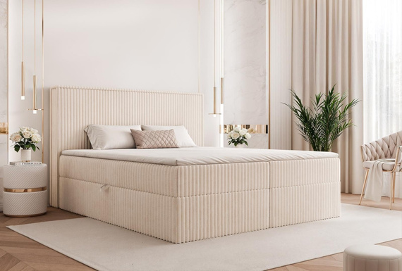 Boxbett mit Topper Hellbeige Cordstoff 140x200 NEL