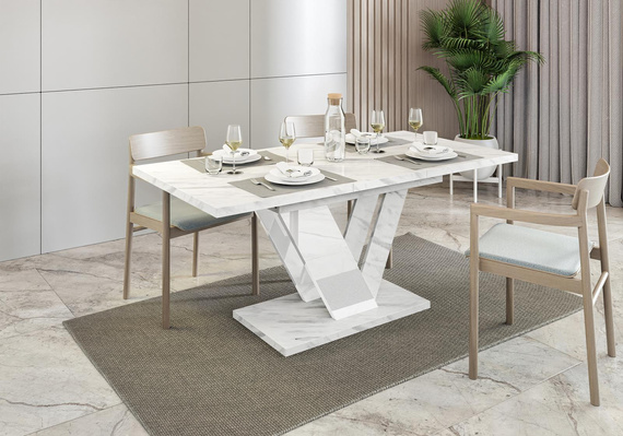  Esszimmertisch ausziehbar 120-160 cm Marmor optik BOND Weiß  