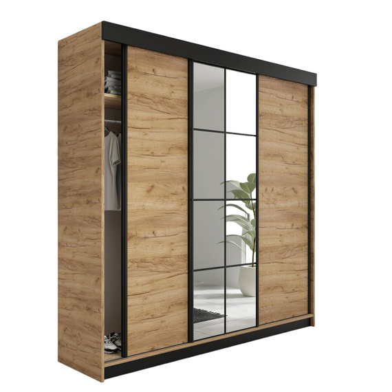 Schwebetürenschrank mit Spiegel TULIA Eiche Craft + Schwarz