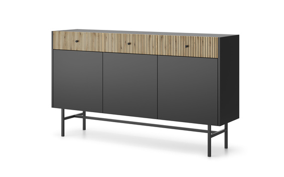 Kommode mit 3 Schubladen und dreitürig Eiche/schwarz DAVS