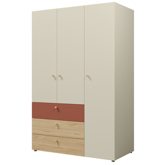 Kleiderschrank mit 3 Schubladen Kaschmir/Koralle SKY