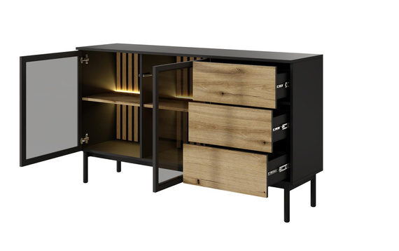 Kommode mit Lamellen und LED-Beleuchtung LUKS Eiche evoke