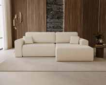 Ecksofa Cordstoff Komfort Hellbeige