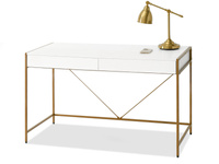Schreibtisch mit 2 Schubladen Weiß Holz+Gold
