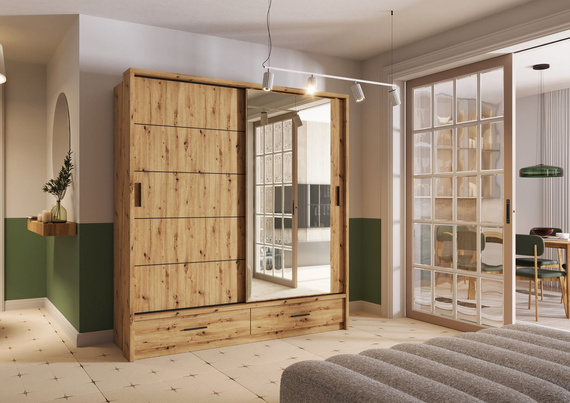 Kleiderschrank ARTI mit 2 Schubladen mit Spiegel 200 cm