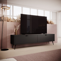 TV Schrank zweitürig mit gerifflete Front BELLO Schwarz