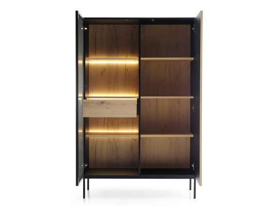 Standvitrine mit Schublade LINO Eiche wotan + graphit