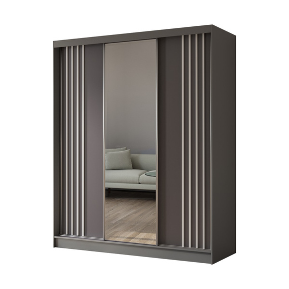 Kleiderschrank mit Spiegel und Lamellen MALTA Grau + Weiß