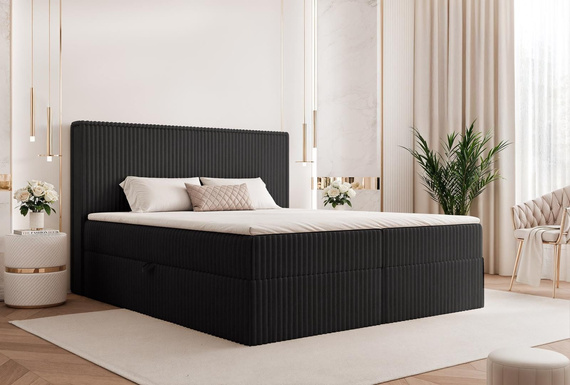 Boxbett mit Bettkästen Schwarz Cordstoff 140x200 NEL
