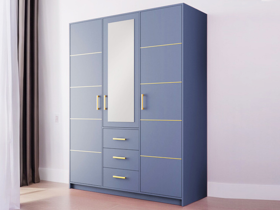 Kleiderschrank ALEX II Blau + Gold
