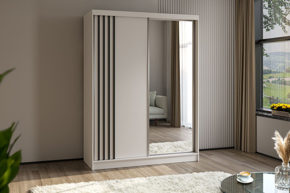 Schwebetürenschrank mit Lamelle MALTA Weiß + Schwarz