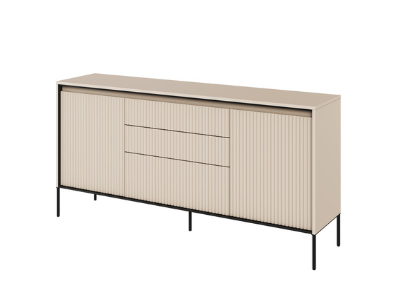 Kommode mit drei Schubladen und gerifflete Front FLORE Beige