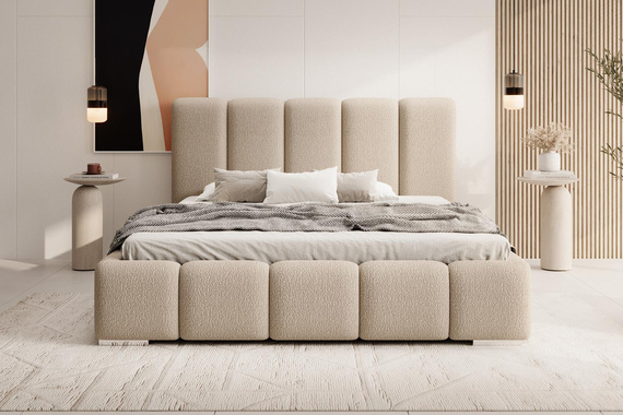 BUBBLE Boucle, Doppelbett mit Bettkasten, Leistenlattenrost aus Holz