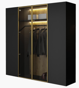 Eleganter Drehtürenschrank mit Glasfront LED Licht Schwarz STELLS