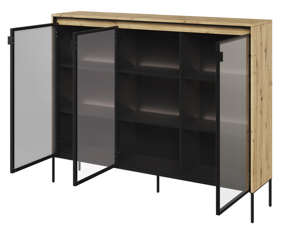 Moderne Standvitrine mit gehärtetem Glas und LED FLORE EICHE ARTISAN