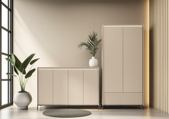 Garderoben-Set Kleiderschrank und Kommode Beige FLORE