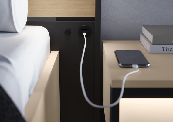 MIYA Modernes Bett, grau/schwarz Bett mit USB- und C-Anschluss