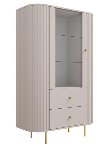 Elegant Standvitrine mit 2 Schubladen beige OVI