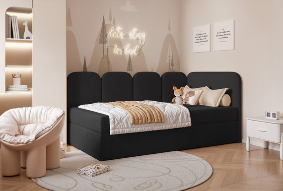 Stilvoll Kinderbett DREAMY BouclE Schwarz mit Bettkasten