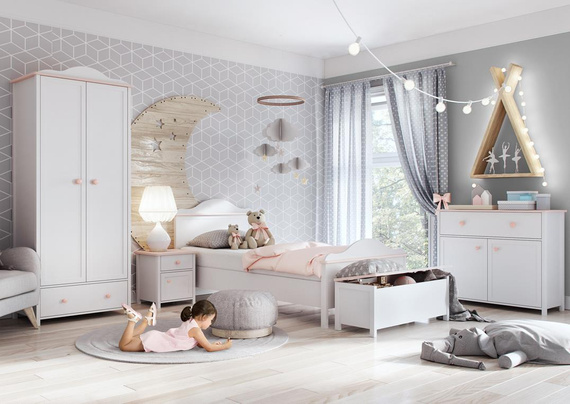 Kinderbett Mädchenbett LARA  mit Matratze und zwei Schubladen
