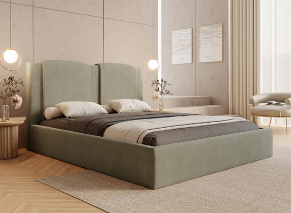 Elegant Designerbett mit Bettkasten olivgrün 160x00 LANZA