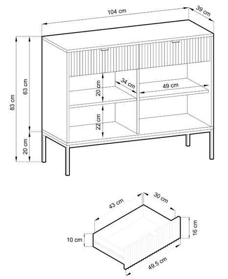 2-türige Kommode mit schwarzen beinen NANCY