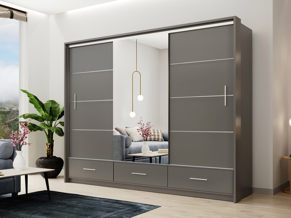 Schwebetürenschrank OPOK mit 3 Schubladen und LED Beleuchtung