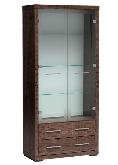 Glasvitrine mit 2 Schubladen ARIA Eiche Santana Dunkel