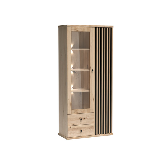 Standvitrine BORDO mit 2 Türig und 2 Schubladen Eiche Artisan