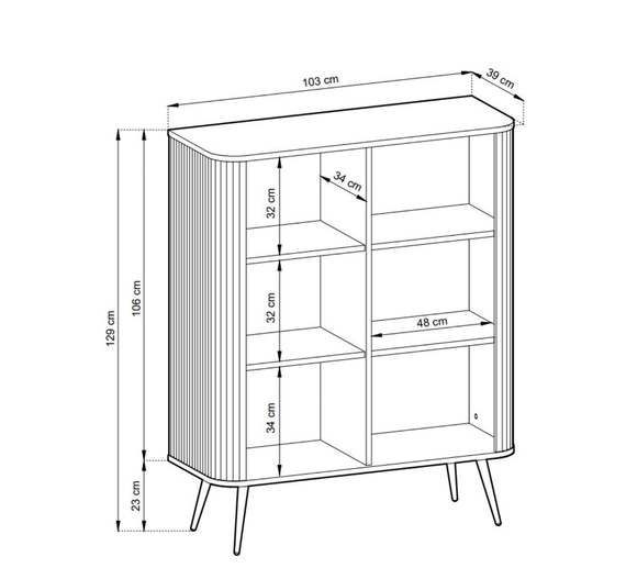 Highboard mit Lamellen auf hohen Beinen CARLO Schwarz