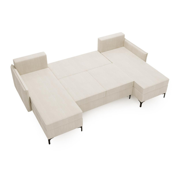 U-form Ecksofa Creme Cordstoff LEO Moden und elegant